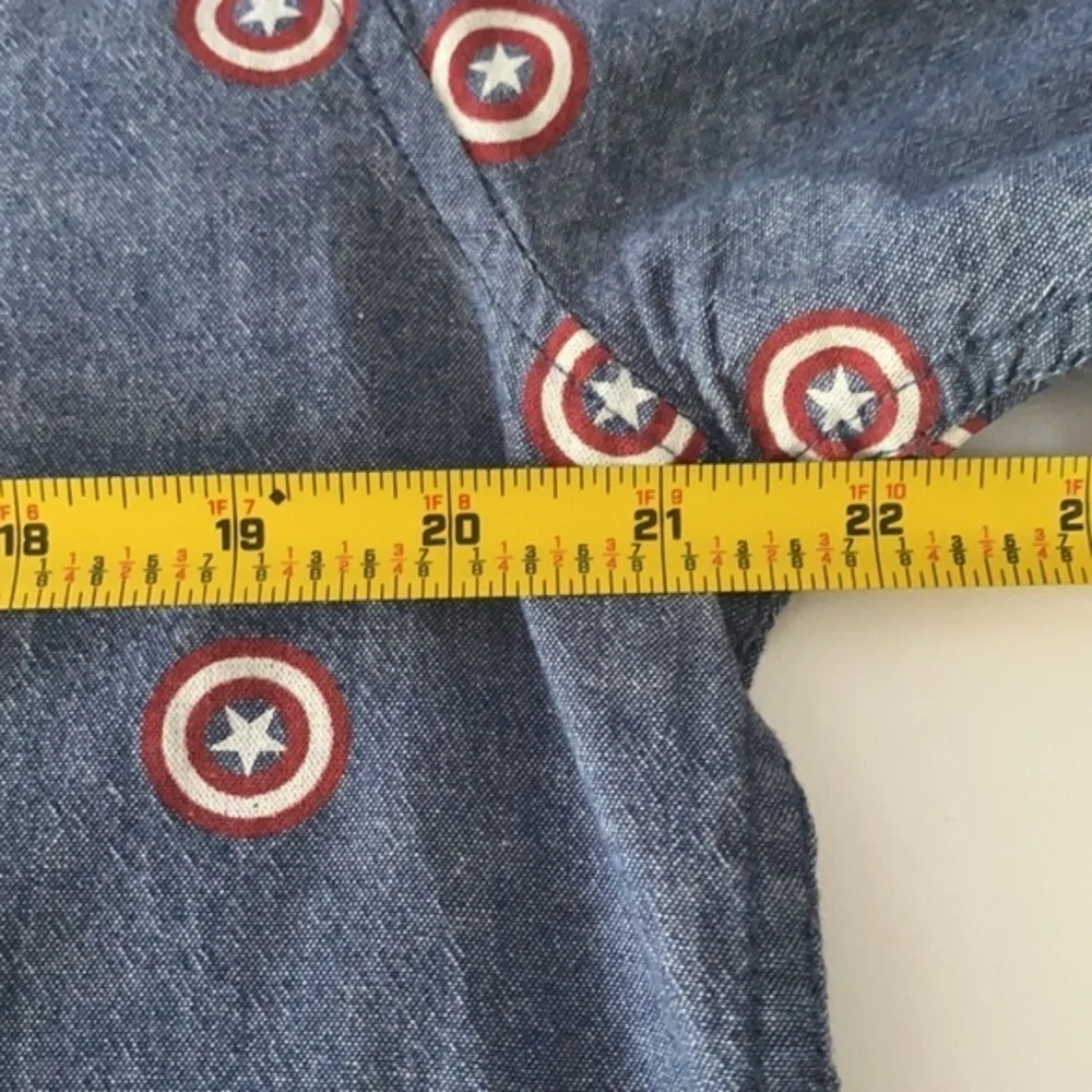 Marvel Captain America Casual Button Down Short Sleeves Chambray Shirt Sz L - Picture 6 of 10